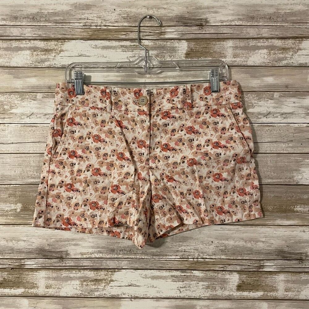 Ann Taylor Loft Flat Front Chino Floral Printed Women’s Shorts Size 2 Cream Pink